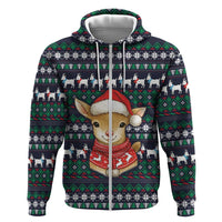 Cute Reindeer in Santa Hat Hoodie with Red Green Snowflake Knit Pattern Design - Wonder Print Shop