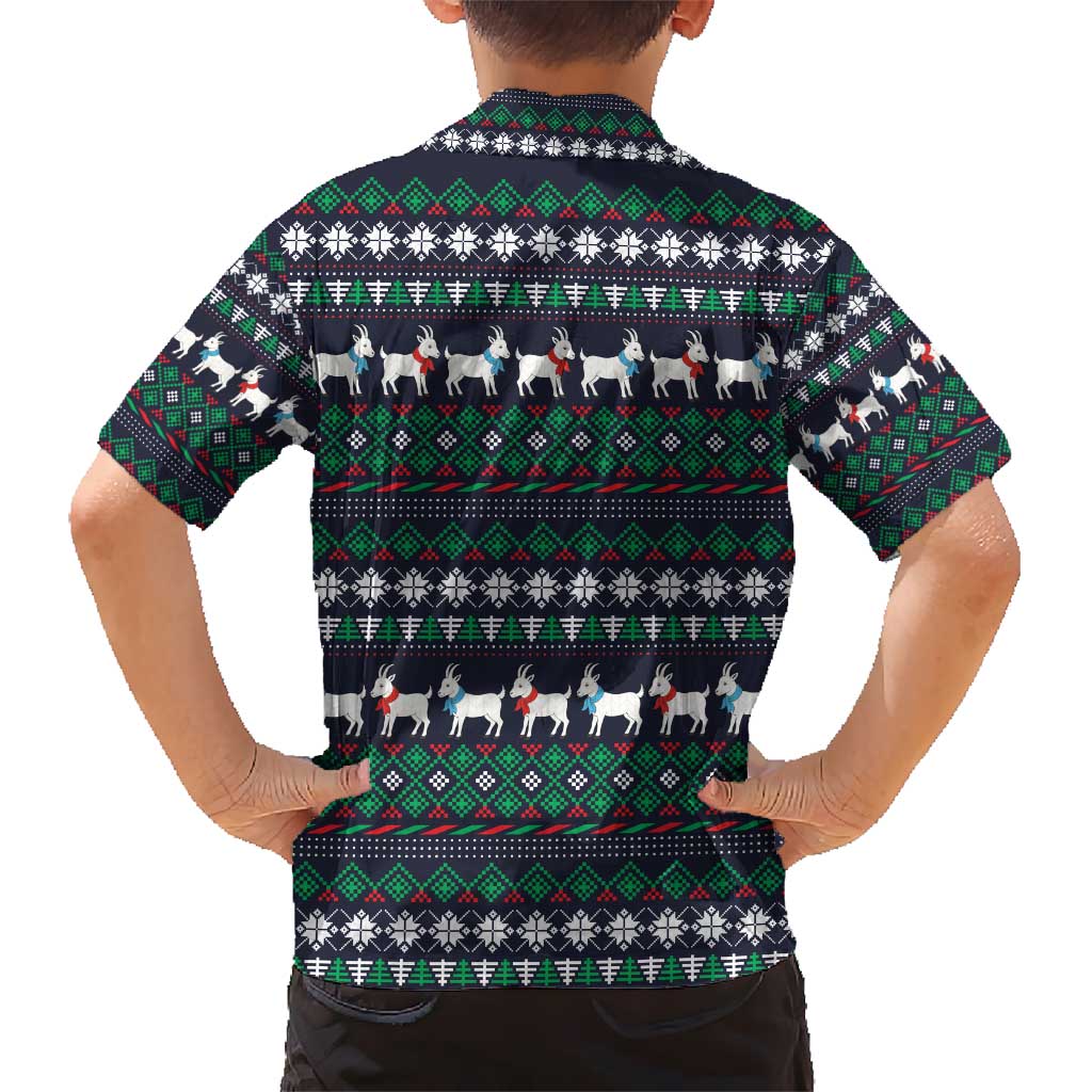 Cute Reindeer in Santa Hat Kid Hawaiian Shirt with Red Green Snowflake Knit Pattern Design - Wonder Print Shop