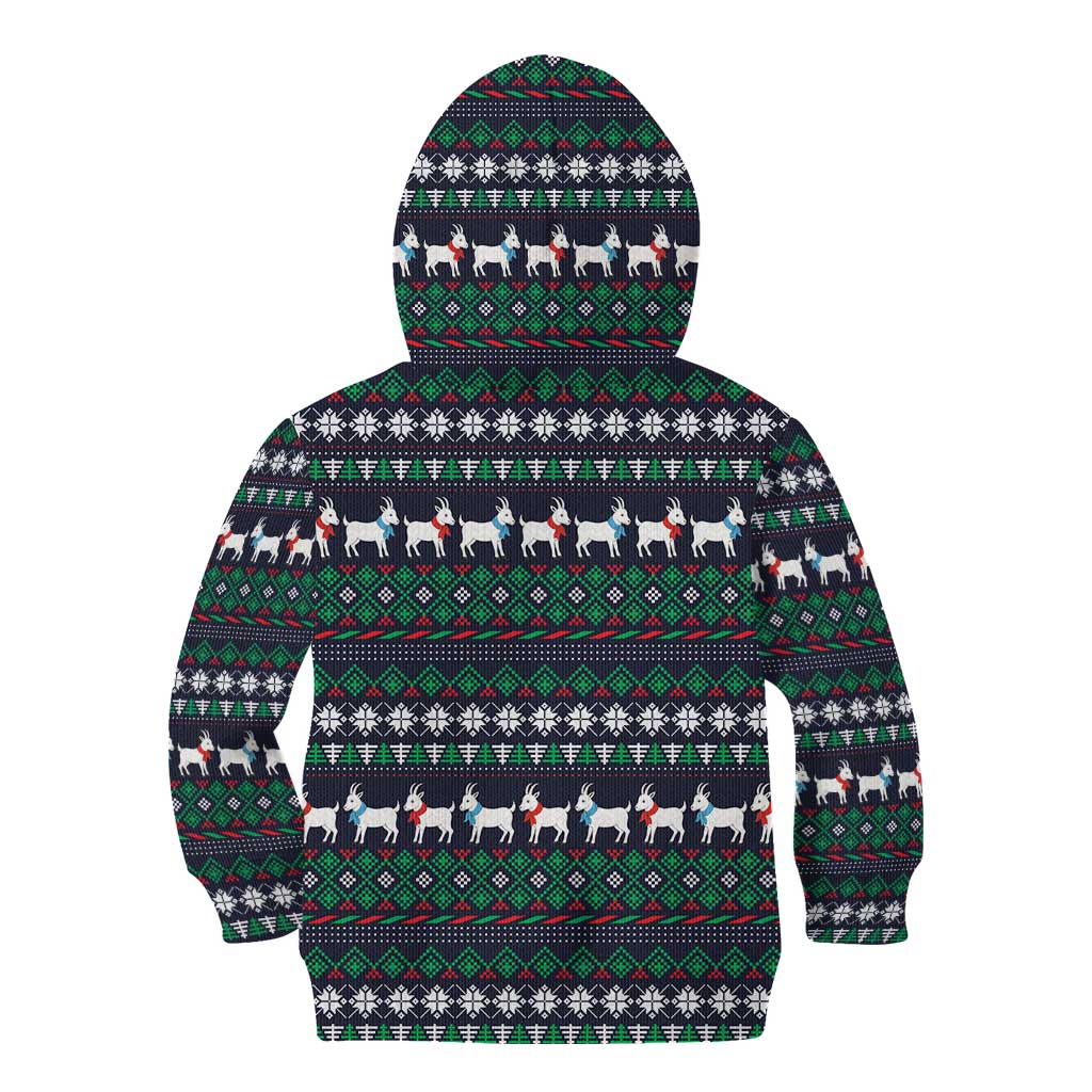 Cute Reindeer in Santa Hat Kid Hoodie with Red Green Snowflake Knit Pattern Design - Wonder Print Shop