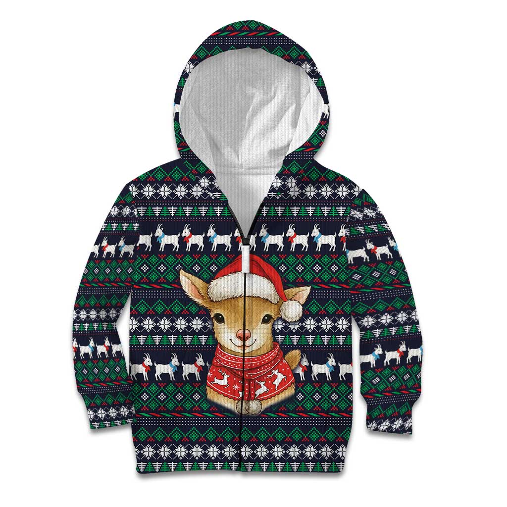 Cute Reindeer in Santa Hat Kid Hoodie with Red Green Snowflake Knit Pattern Design - Wonder Print Shop