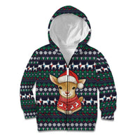 Cute Reindeer in Santa Hat Kid Hoodie with Red Green Snowflake Knit Pattern Design - Wonder Print Shop