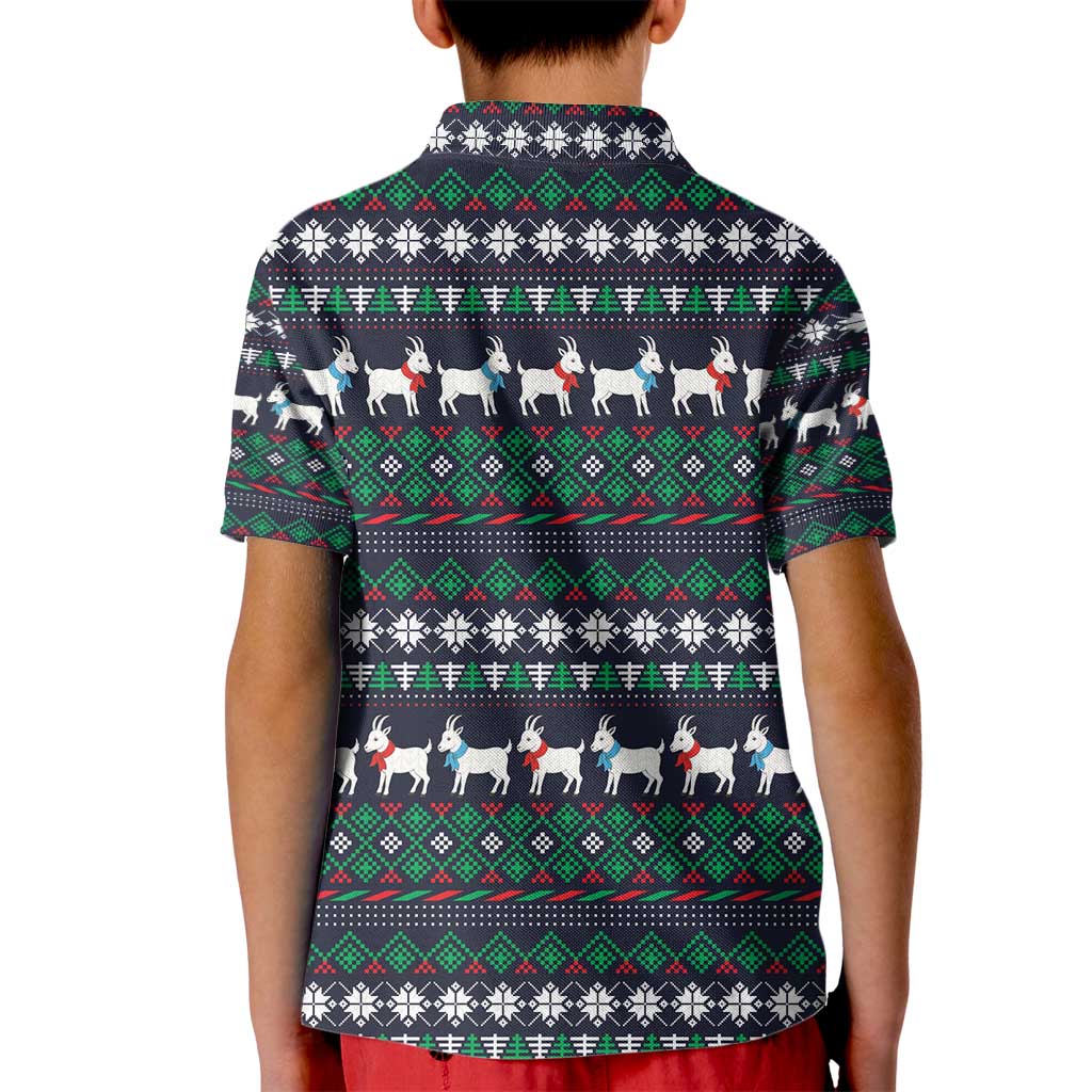Cute Reindeer in Santa Hat Kid Polo Shirt with Red Green Snowflake Knit Pattern Design - Wonder Print Shop