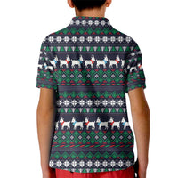 Cute Reindeer in Santa Hat Kid Polo Shirt with Red Green Snowflake Knit Pattern Design - Wonder Print Shop