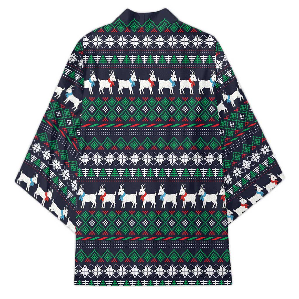 Cute Reindeer in Santa Hat Kimono with Red Green Snowflake Knit Pattern Design - Wonder Print Shop