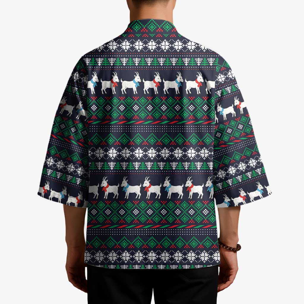 Cute Reindeer in Santa Hat Kimono with Red Green Snowflake Knit Pattern Design - Wonder Print Shop