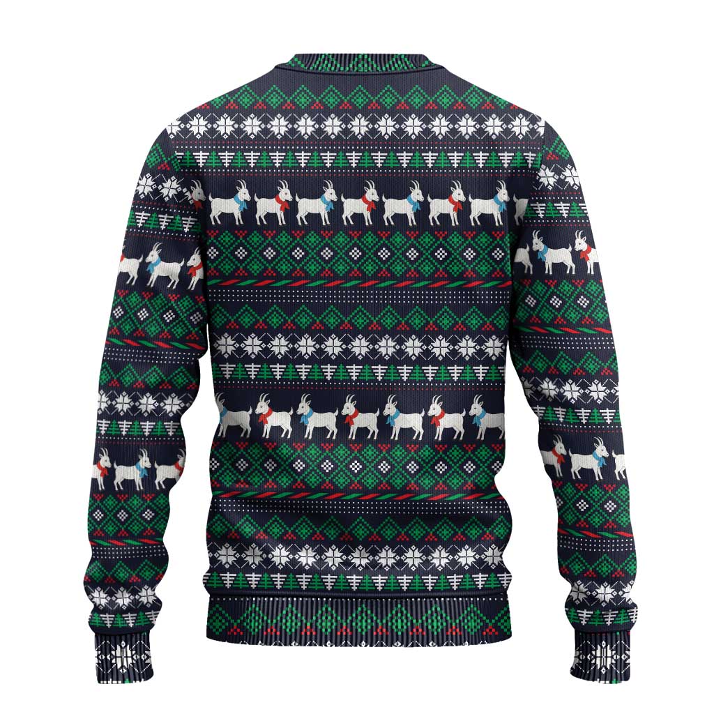 Cute Reindeer in Santa Hat Ugly Christmas Sweater with Red Green Snowflake Knit Pattern Design - Wonder Print Shop
