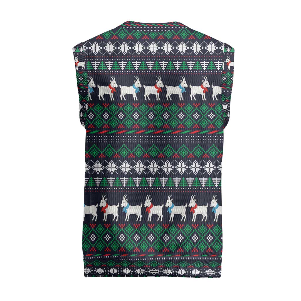 Cute Reindeer in Santa Hat Christmas Knitted V-Neck Vest with Red Green Snowflake Knit Pattern Design - Wonder Print Shop