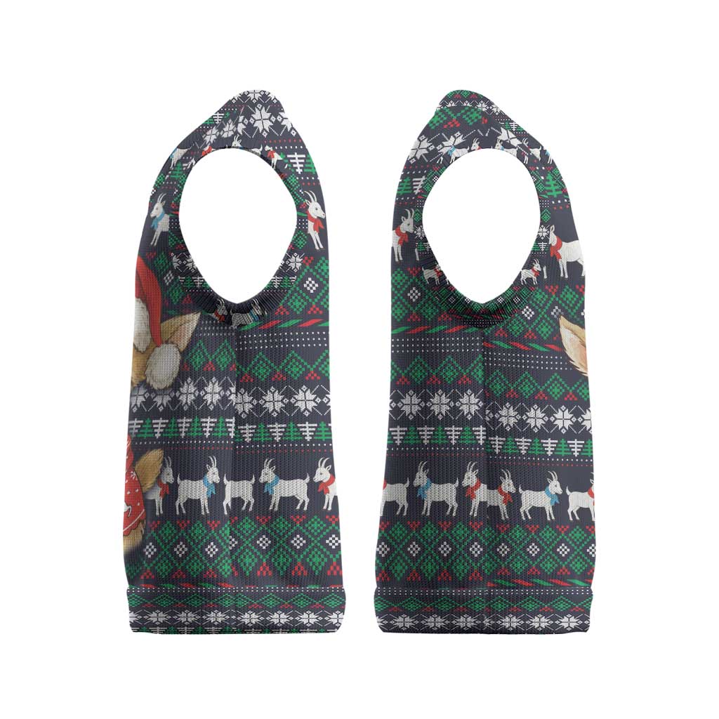Cute Reindeer in Santa Hat Christmas Knitted V-Neck Vest with Red Green Snowflake Knit Pattern Design - Wonder Print Shop