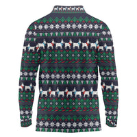 Cute Reindeer in Santa Hat Long Sleeve Polo Shirt with Red Green Snowflake Knit Pattern Design - Wonder Print Shop