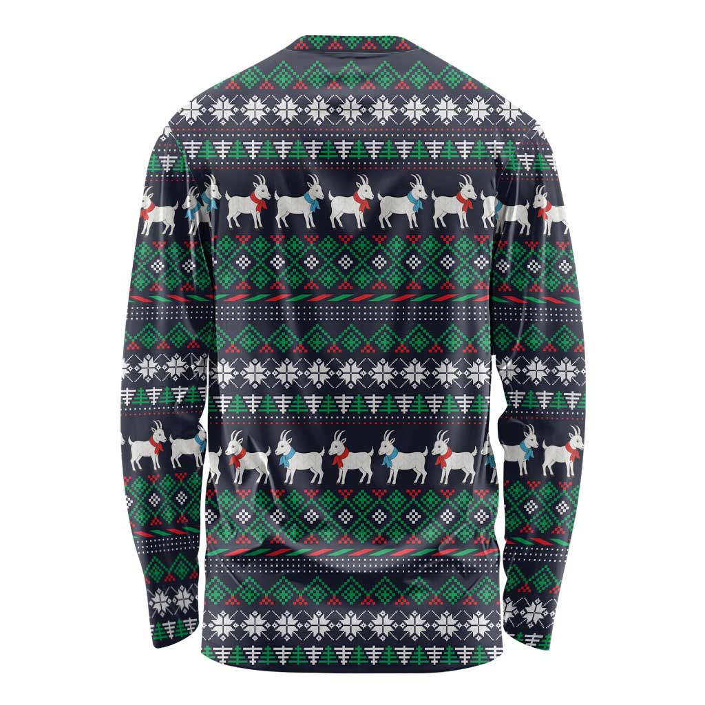 Cute Reindeer in Santa Hat Long Sleeve Shirt with Red Green Snowflake Knit Pattern Design - Wonder Print Shop