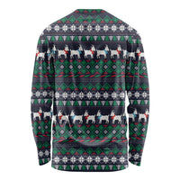 Cute Reindeer in Santa Hat Long Sleeve Shirt with Red Green Snowflake Knit Pattern Design - Wonder Print Shop