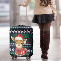 Cute Reindeer in Santa Hat Luggage Cover with Red Green Snowflake Knit Pattern Design - Wonder Print Shop