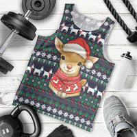 Cute Reindeer in Santa Hat Men Tank Top with Red Green Snowflake Knit Pattern Design - Wonder Print Shop
