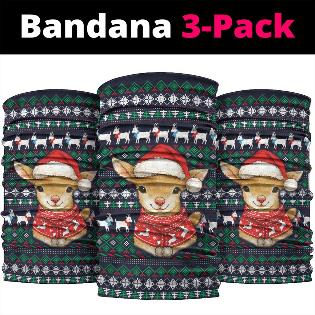 Cute Reindeer in Santa Hat Neck Gaiter with Red Green Snowflake Knit Pattern Design - Wonder Print Shop