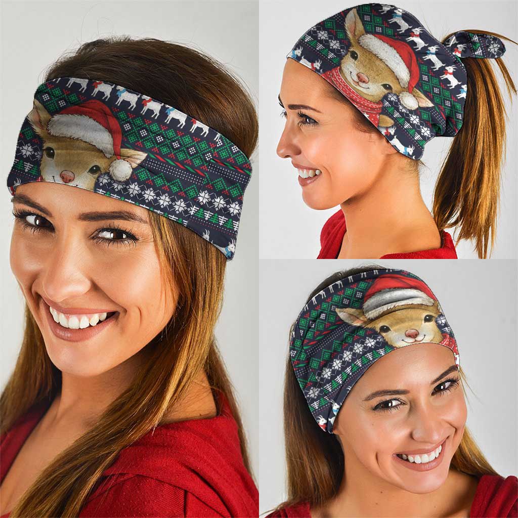 Cute Reindeer in Santa Hat Neck Gaiter with Red Green Snowflake Knit Pattern Design - Wonder Print Shop