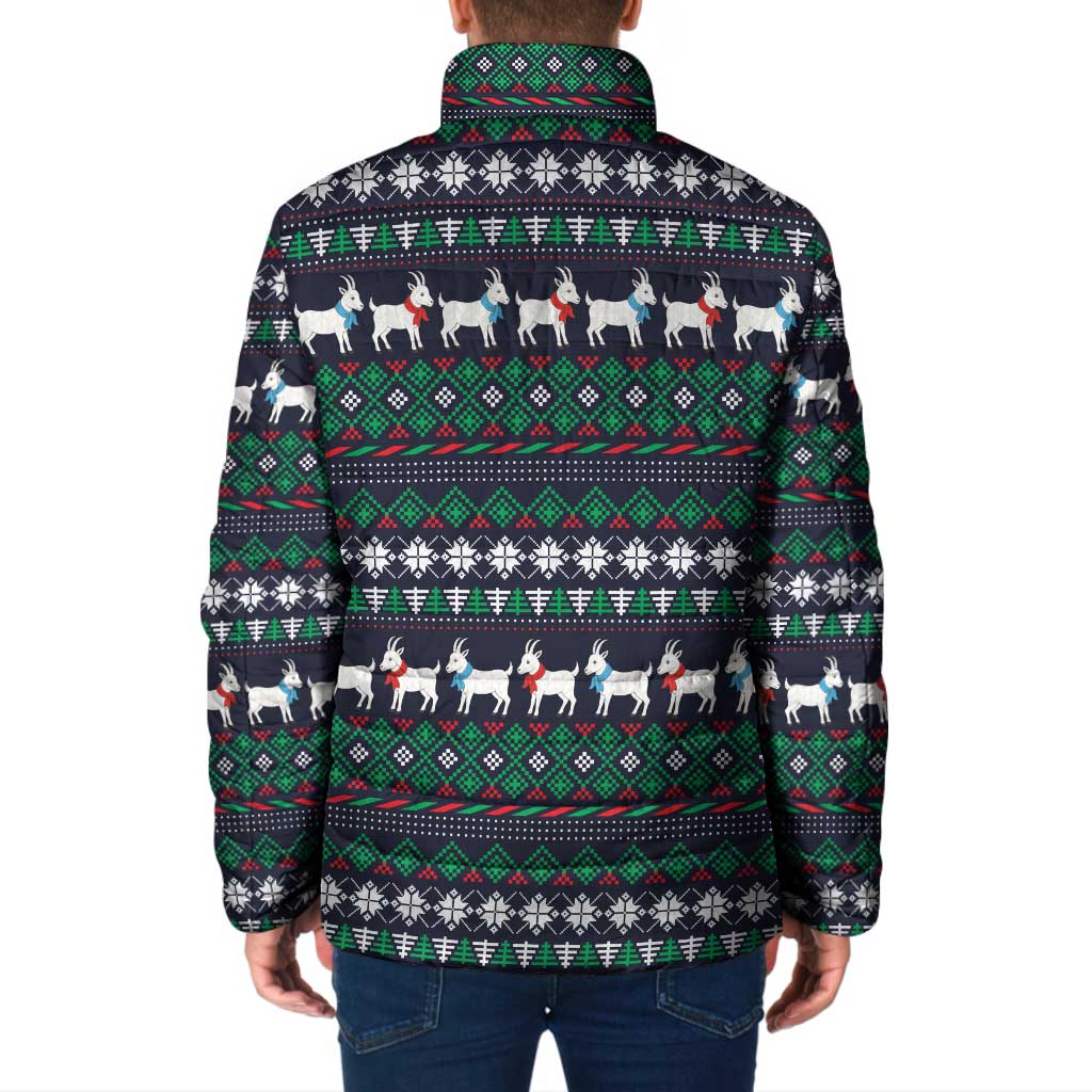 Cute Reindeer in Santa Hat Padded Jacket with Red Green Snowflake Knit Pattern Design - Wonder Print Shop