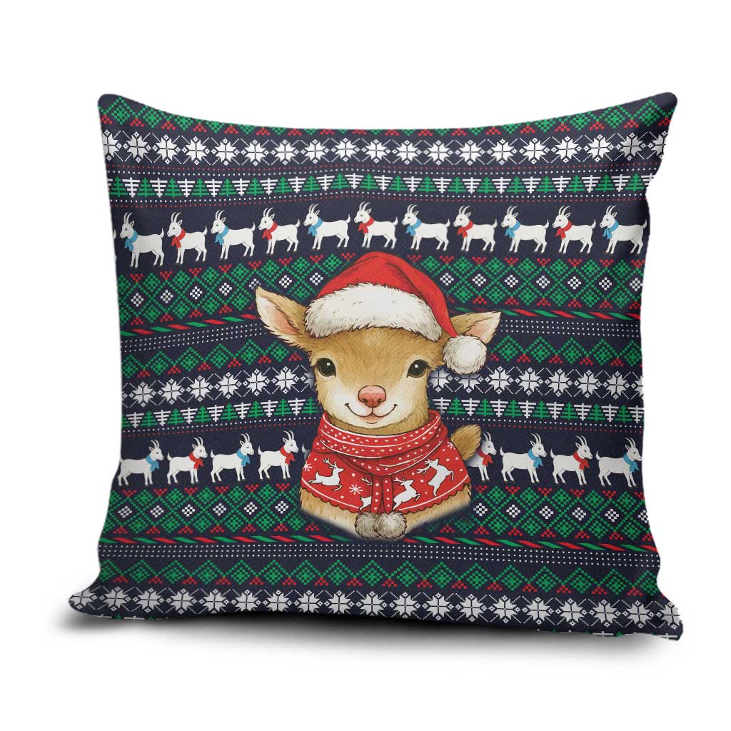 Cute Reindeer in Santa Hat Pillow Cover with Red Green Snowflake Knit Pattern Design - Wonder Print Shop