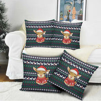 Cute Reindeer in Santa Hat Pillow Cover with Red Green Snowflake Knit Pattern Design - Wonder Print Shop
