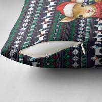 Cute Reindeer in Santa Hat Pillow Cover with Red Green Snowflake Knit Pattern Design - Wonder Print Shop