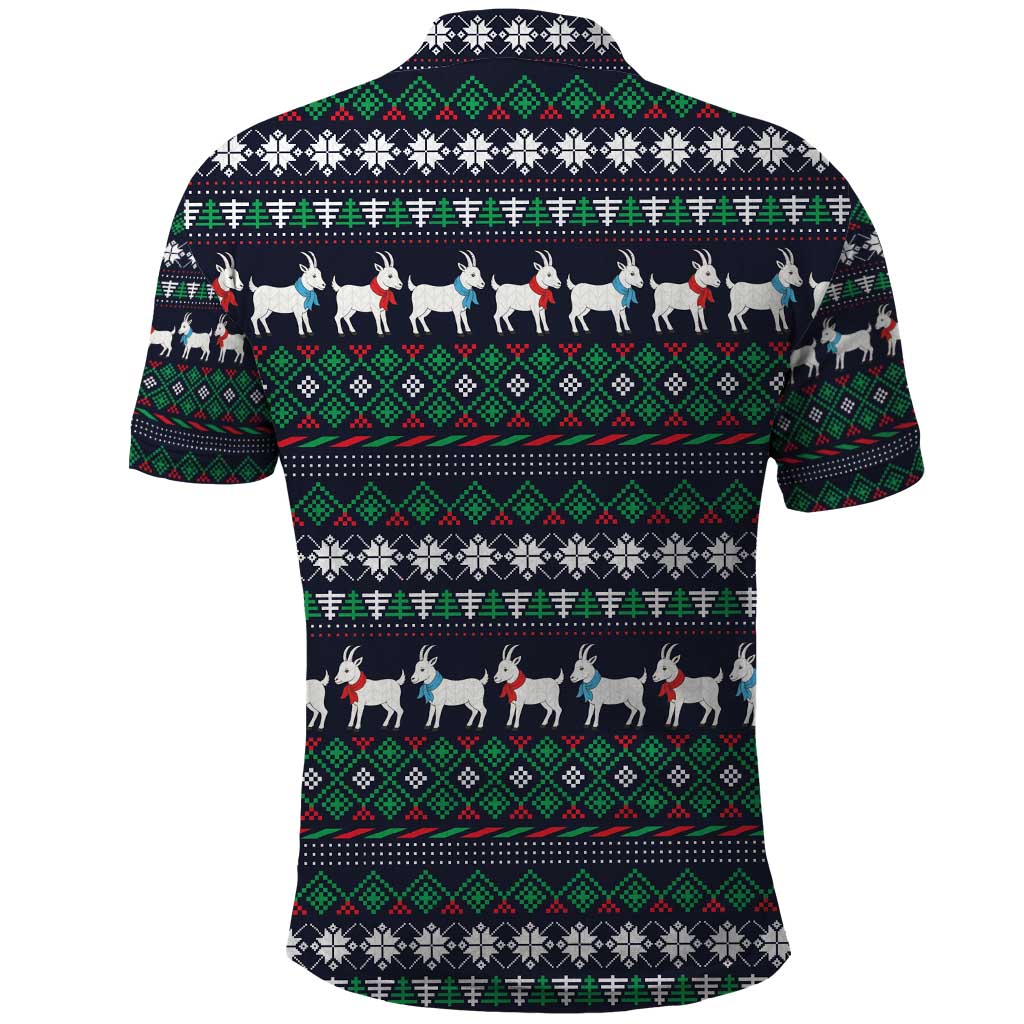 Cute Reindeer in Santa Hat Polo Shirt with Red Green Snowflake Knit Pattern Design - Wonder Print Shop