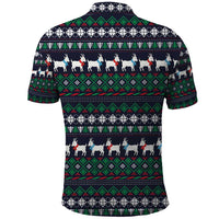 Cute Reindeer in Santa Hat Polo Shirt with Red Green Snowflake Knit Pattern Design - Wonder Print Shop