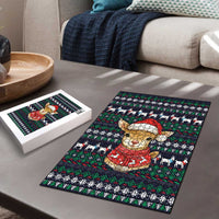 Cute Reindeer in Santa Hat Puzzle with Red Green Snowflake Knit Pattern Design - Wonder Print Shop