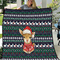 Cute Reindeer in Santa Hat Quilt with Red Green Snowflake Knit Pattern Design - Wonder Print Shop