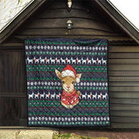Cute Reindeer in Santa Hat Quilt with Red Green Snowflake Knit Pattern Design - Wonder Print Shop