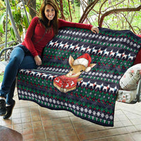 Cute Reindeer in Santa Hat Quilt with Red Green Snowflake Knit Pattern Design - Wonder Print Shop