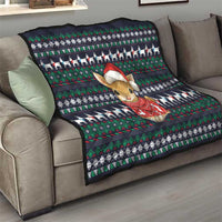 Cute Reindeer in Santa Hat Quilt with Red Green Snowflake Knit Pattern Design - Wonder Print Shop