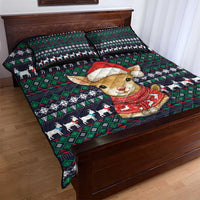 Cute Reindeer in Santa Hat Quilt Bed Set with Red Green Snowflake Knit Pattern Design - Wonder Print Shop