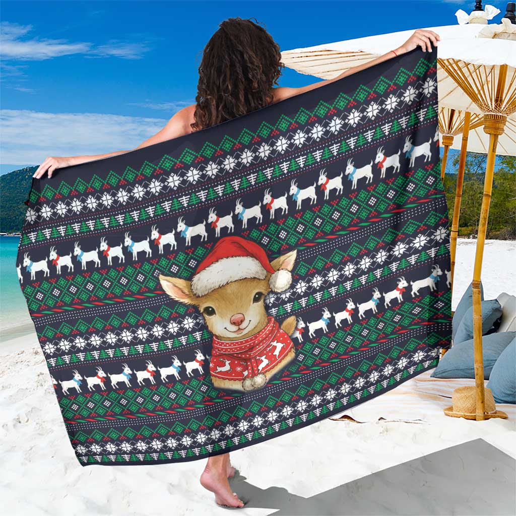 Cute Reindeer in Santa Hat Sarong with Red Green Snowflake Knit Pattern Design - Wonder Print Shop