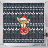 Cute Reindeer in Santa Hat Shower Curtain with Red Green Snowflake Knit Pattern Design - Wonder Print Shop