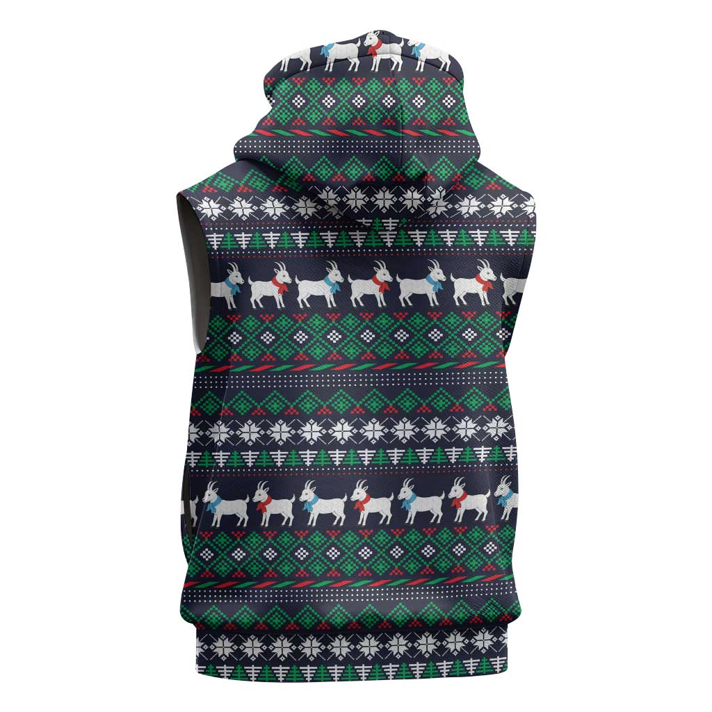 Cute Reindeer in Santa Hat Sleeveless Hoodie with Red Green Snowflake Knit Pattern Design - Wonder Print Shop