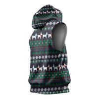 Cute Reindeer in Santa Hat Sleeveless Hoodie with Red Green Snowflake Knit Pattern Design - Wonder Print Shop