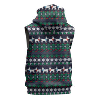 Cute Reindeer in Santa Hat Sleeveless Zip Hoodie with Red Green Snowflake Knit Pattern Design - Wonder Print Shop
