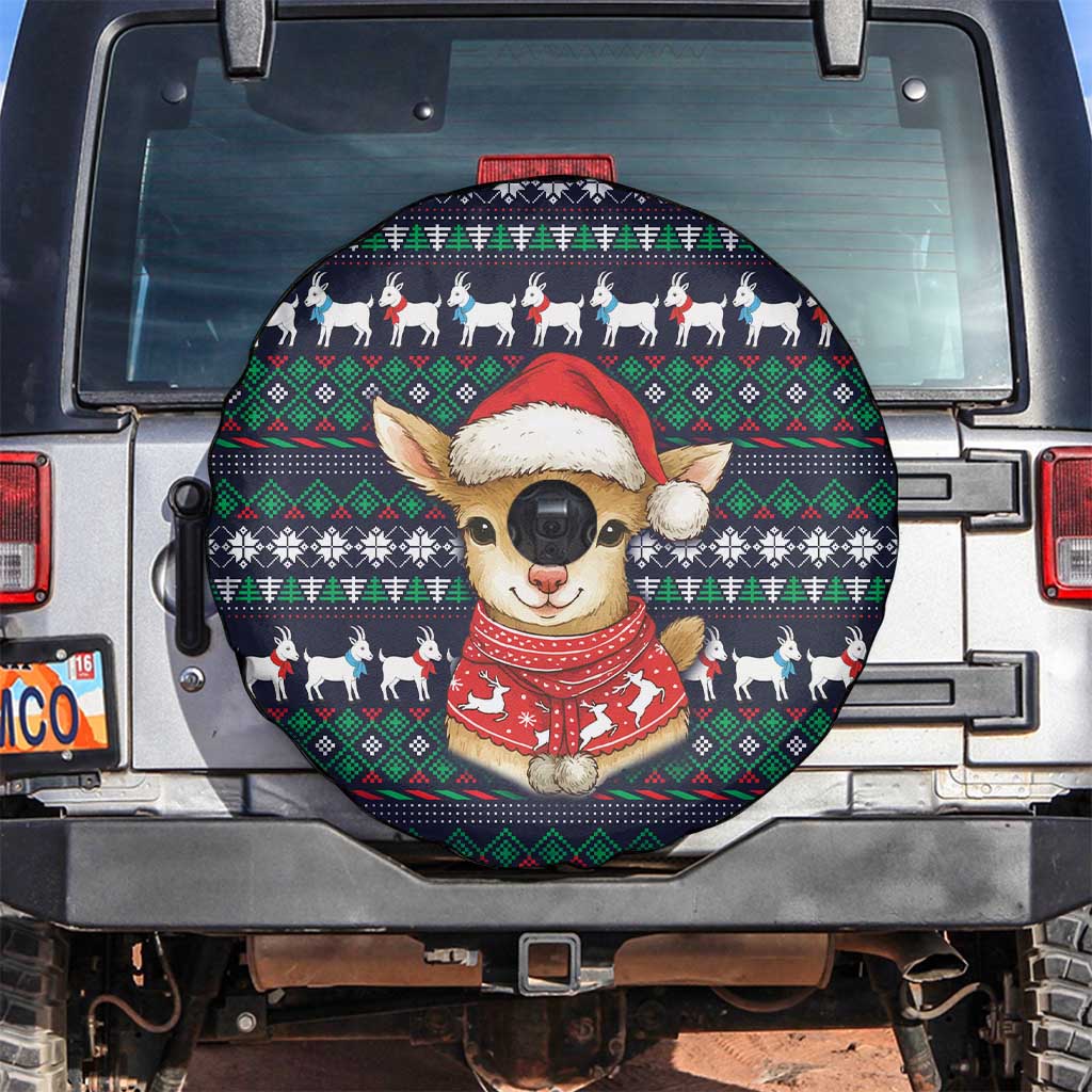 Cute Reindeer in Santa Hat Spare Tire Cover with Red Green Snowflake Knit Pattern Design - Wonder Print Shop