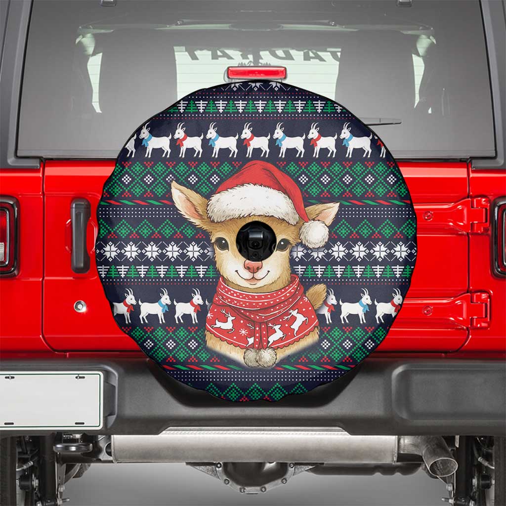 Cute Reindeer in Santa Hat Spare Tire Cover with Red Green Snowflake Knit Pattern Design - Wonder Print Shop