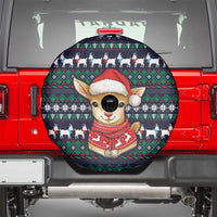 Cute Reindeer in Santa Hat Spare Tire Cover with Red Green Snowflake Knit Pattern Design - Wonder Print Shop