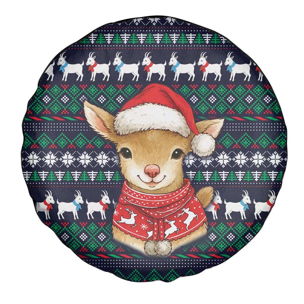 Cute Reindeer in Santa Hat Spare Tire Cover with Red Green Snowflake Knit Pattern Design - Wonder Print Shop