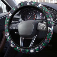 Cute Reindeer in Santa Hat Steering Wheel Cover with Red Green Snowflake Knit Pattern Design - Wonder Print Shop