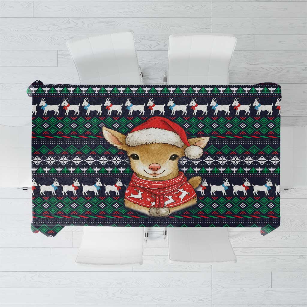 Cute Reindeer in Santa Hat Tablecloth with Red Green Snowflake Knit Pattern Design - Wonder Print Shop