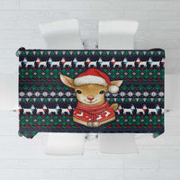Cute Reindeer in Santa Hat Tablecloth with Red Green Snowflake Knit Pattern Design - Wonder Print Shop