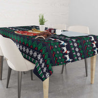 Cute Reindeer in Santa Hat Tablecloth with Red Green Snowflake Knit Pattern Design - Wonder Print Shop