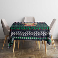 Cute Reindeer in Santa Hat Tablecloth with Red Green Snowflake Knit Pattern Design - Wonder Print Shop