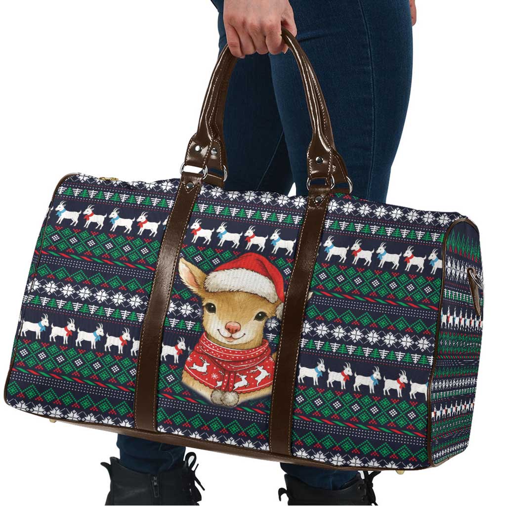 Cute Reindeer in Santa Hat Travel Bag with Red Green Snowflake Knit Pattern Design - Wonder Print Shop
