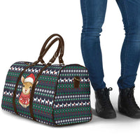 Cute Reindeer in Santa Hat Travel Bag with Red Green Snowflake Knit Pattern Design - Wonder Print Shop