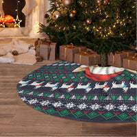 Cute Reindeer in Santa Hat Tree Skirt with Red Green Snowflake Knit Pattern Design - Wonder Print Shop