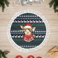 Cute Reindeer in Santa Hat Tree Skirt with Red Green Snowflake Knit Pattern Design - Wonder Print Shop