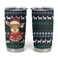 Cute Reindeer in Santa Hat Tumbler Cup with Red Green Snowflake Knit Pattern Design - Wonder Print Shop